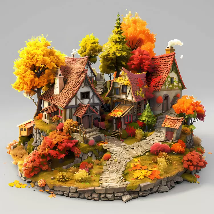 shows an   small village in the autumn season city House