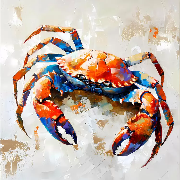 Realistic representation of a crab Artwork with orange and blue tones 10 Large painting of a crab