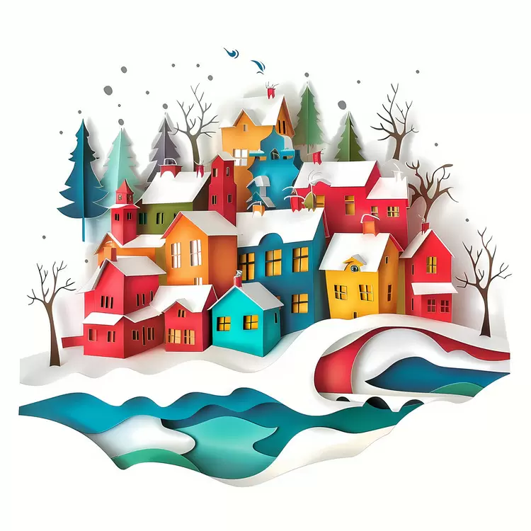 forests city winter paper cut outs landscape