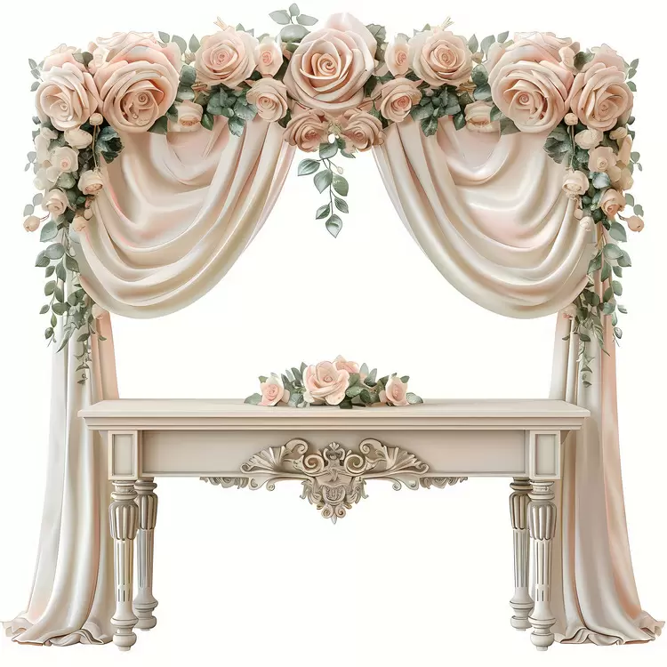 elegant design table set bridal altar floral decoration lace curtains
