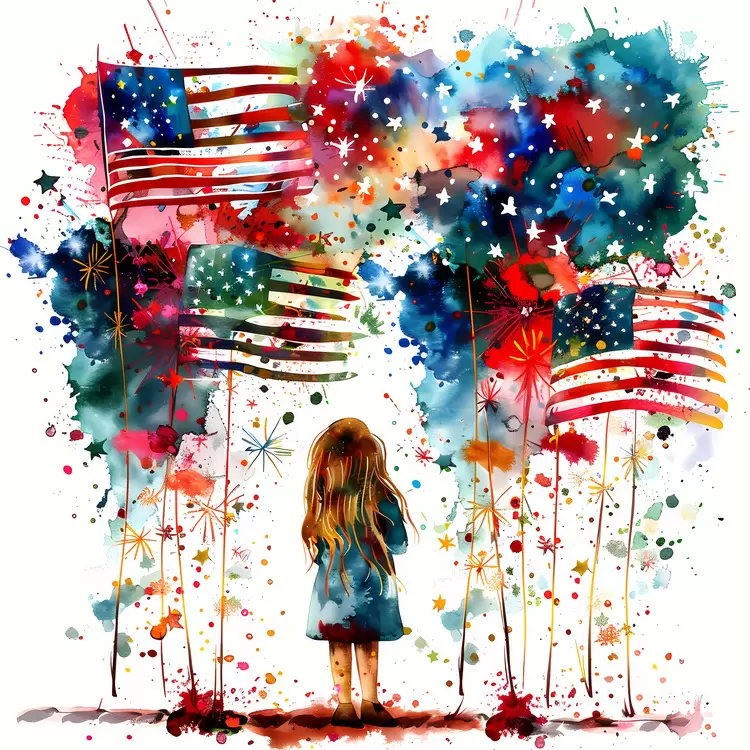abstract art patriotic watercolor painting flag day 4th Of July