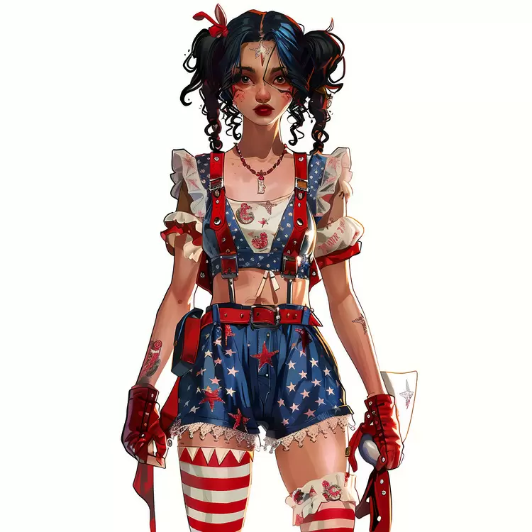 Bare feet Blue eyes Weapon Dressed in a patriotic costume