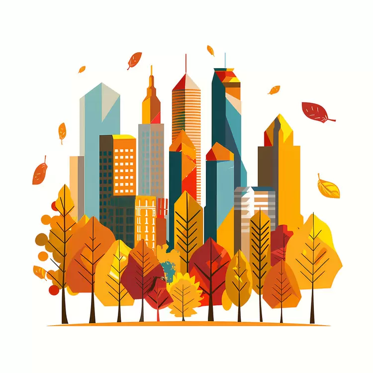 Urban landscape skyscrapers autumn leaves Autumn foliage
