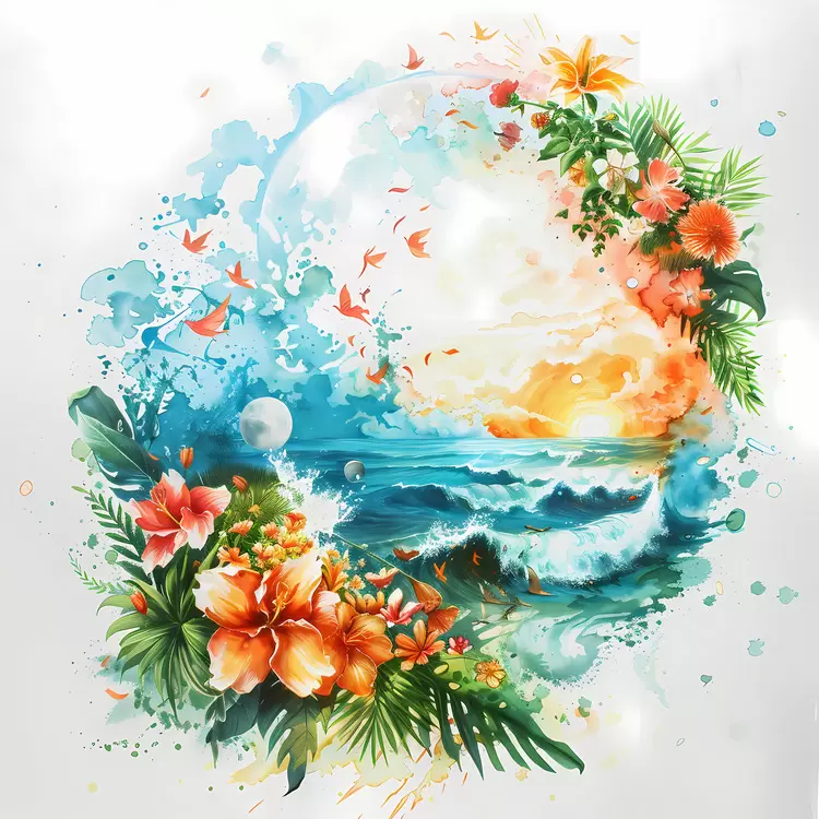 watercolor landscape floral flowing colorful