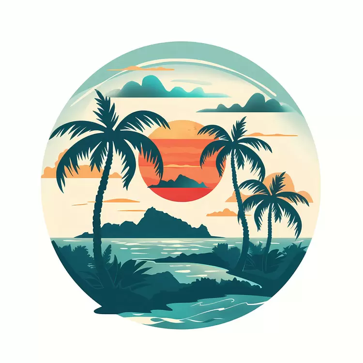 Summer Begins Sunset Tropical Palm trees Island