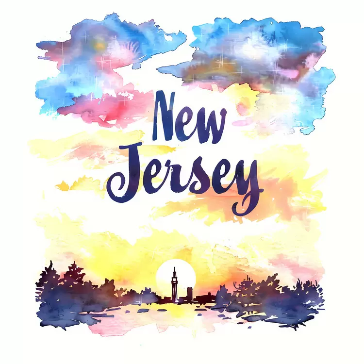new jersey watercolor illustration sunset in new jersey watercolor landscape watercolor city skyline new jersey skyline