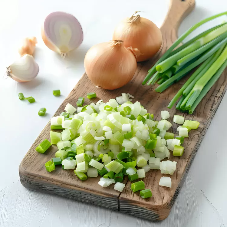 Kitchen accessory Fresh green onions Green vegetables Sliced onions