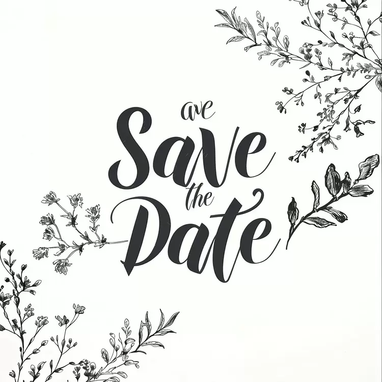 black and white wedding invitation nature elements elegant design bridal shower