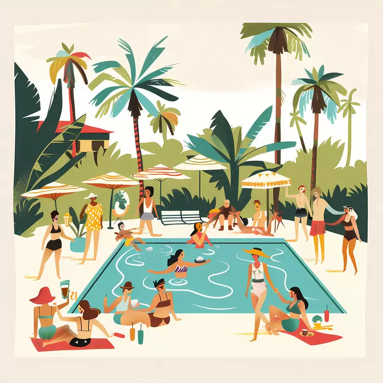 poolside party people relaxing tropical