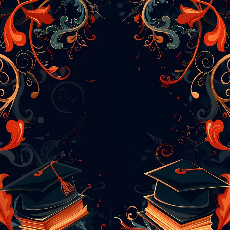 scrolls graduation cap diploma floral border vector