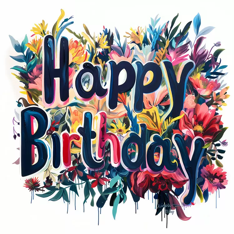 floral arrangement Happy Birthday birthday card colorful illustration