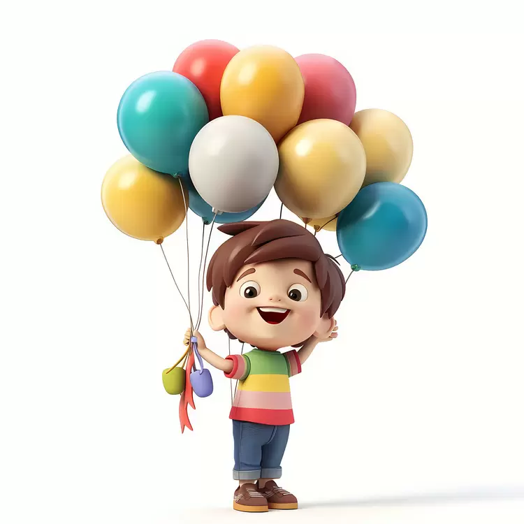 Merry Lively Adorable Enthusiastic Smiling Boy Holding Balloons