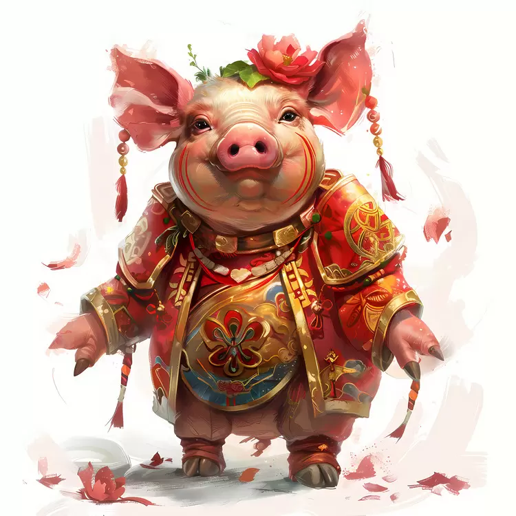 Chinese Zodiacs animal character person in costume cartoonish style colorful background