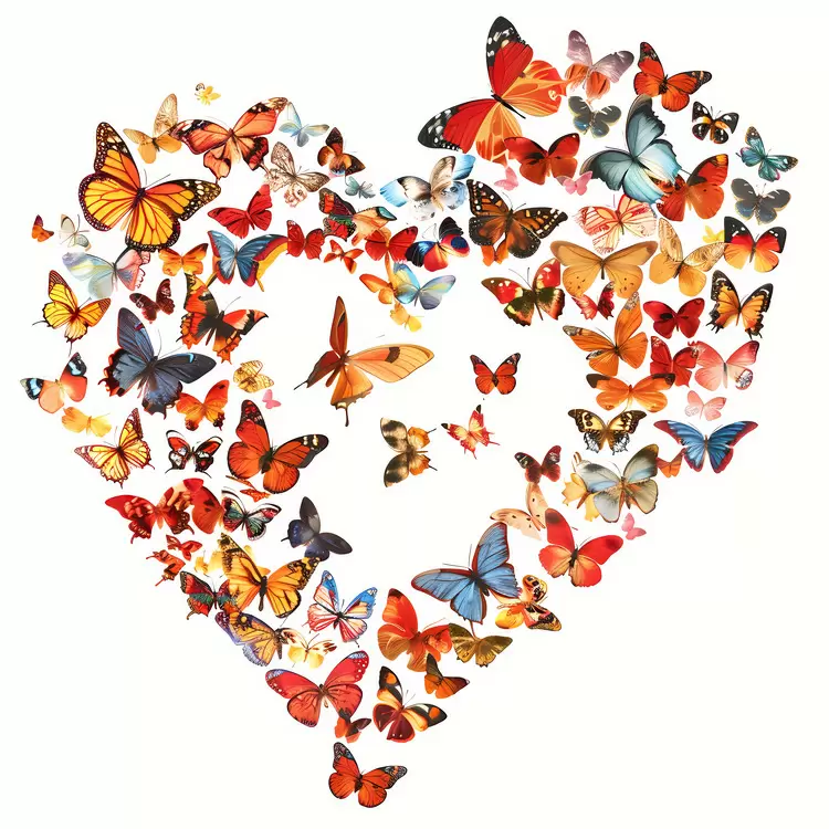 Flying Multicolored heart Butterflies Abstract