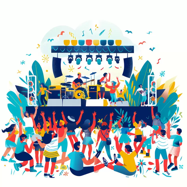 musicians live performance crowded outdoor concert enthusiastic