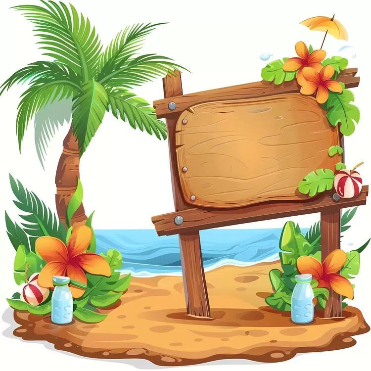 palm trees tropical island wood board colorful flowers wooden sign