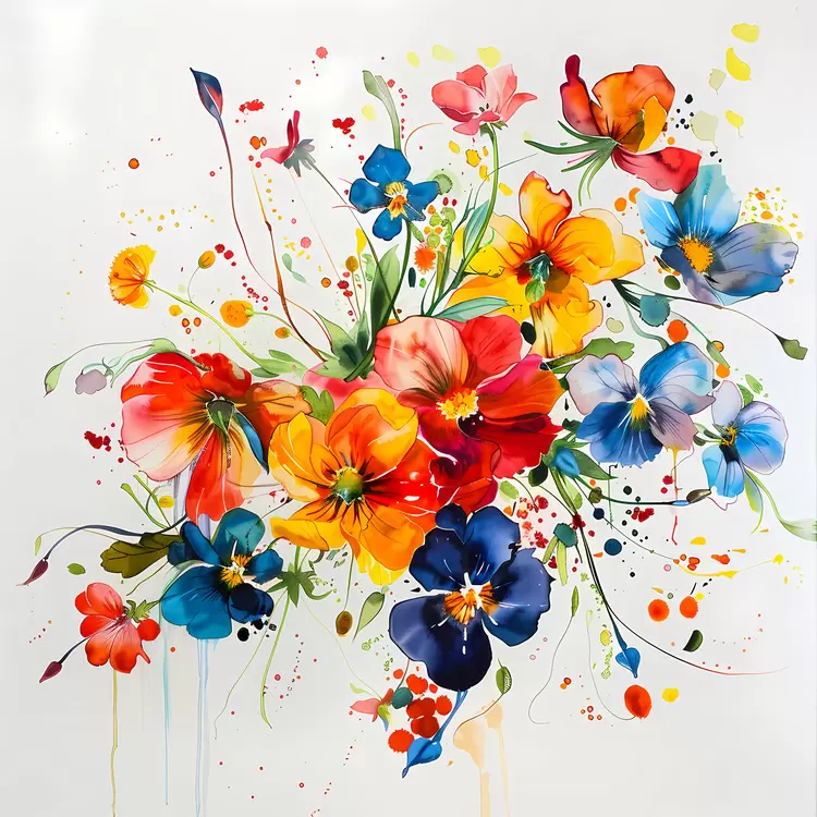 Dynamic Energetic Watercolor Floral arrangement Bright
