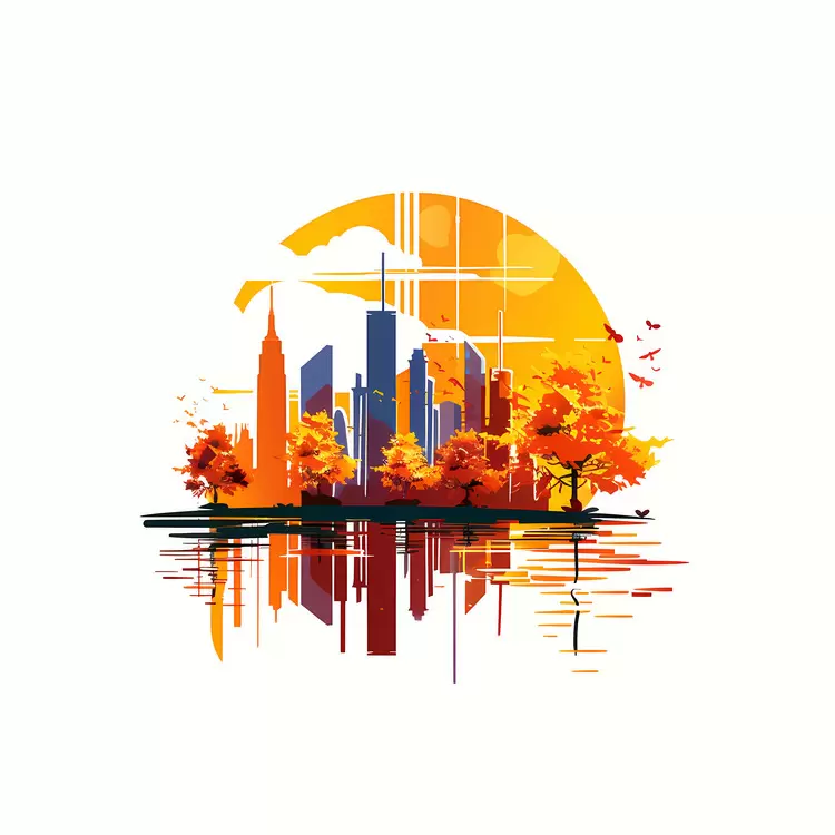 orange sun colorful cityscape autumn sunset