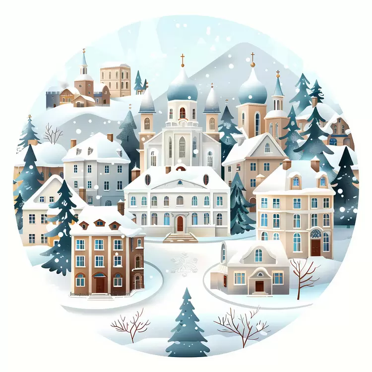 Christmas lights tall trees winter landscape beautiful view snow covered streets