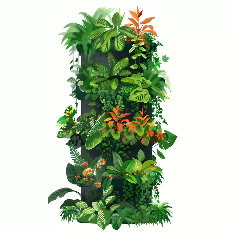 Exotic foliage Vibrant colors Colorful shrubbery Hanging plants Vibrant greens