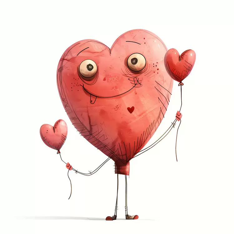 Cute Heart Character Holding Balloons