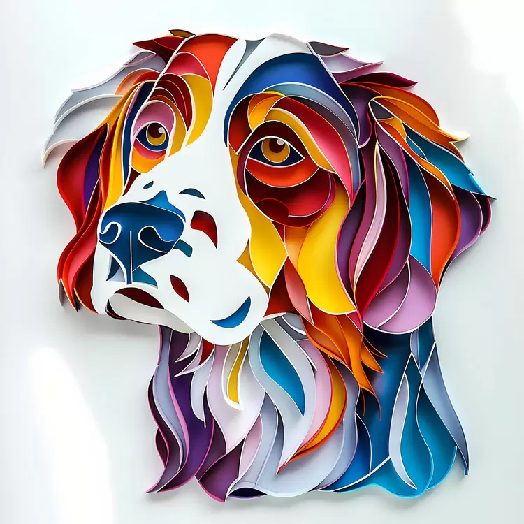 multi colored paper cutting dog digital art whimsical