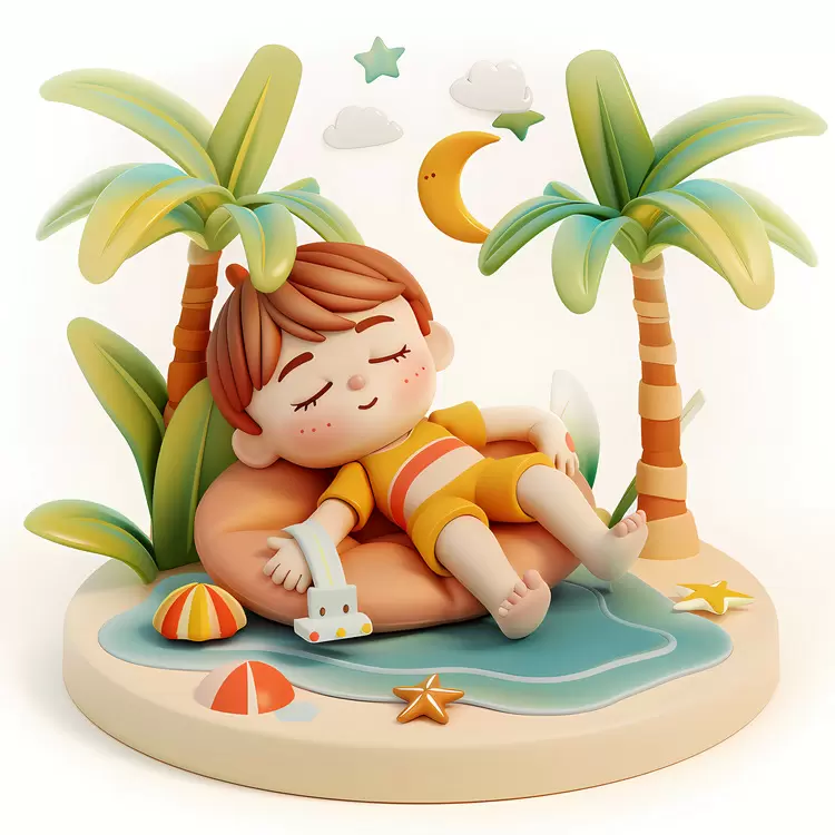 beach scene child sleeping nap summer water