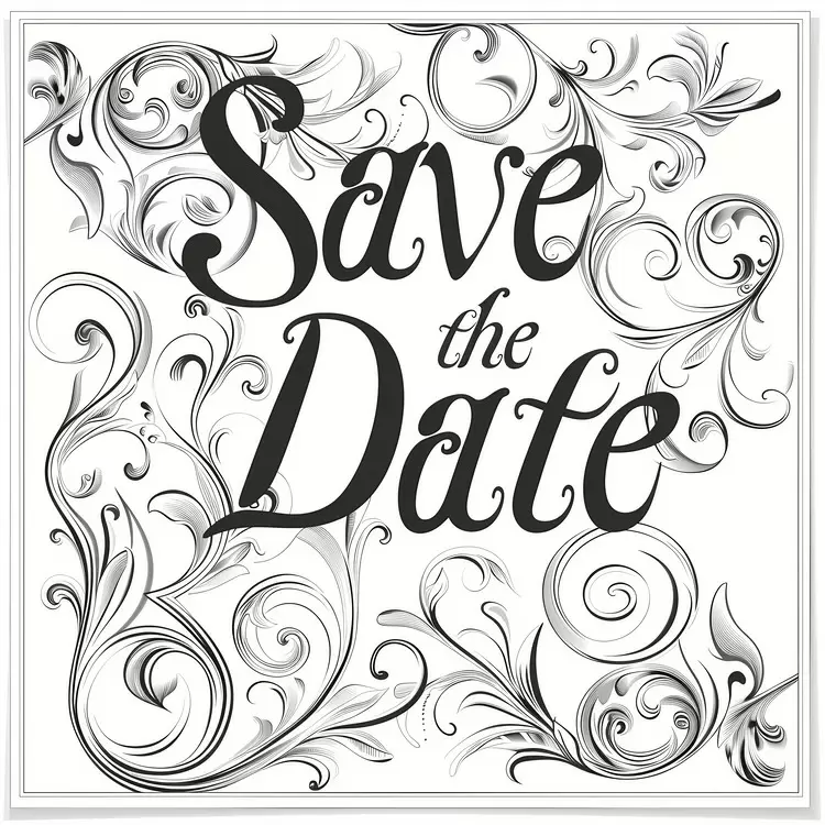 elegant save the date black and white ornate