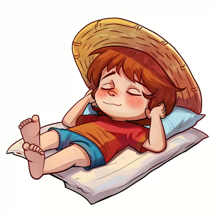 child lying on a mattress animation boy sleeping on a pillow artwork