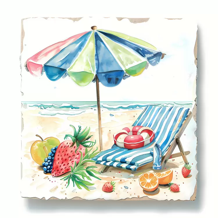 waves seashells fruit Summer Begins watercolor