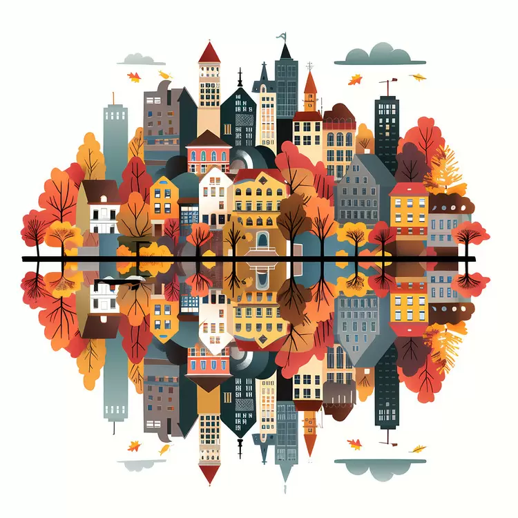 cityscape with skyscrapers cityscape with trees autumn