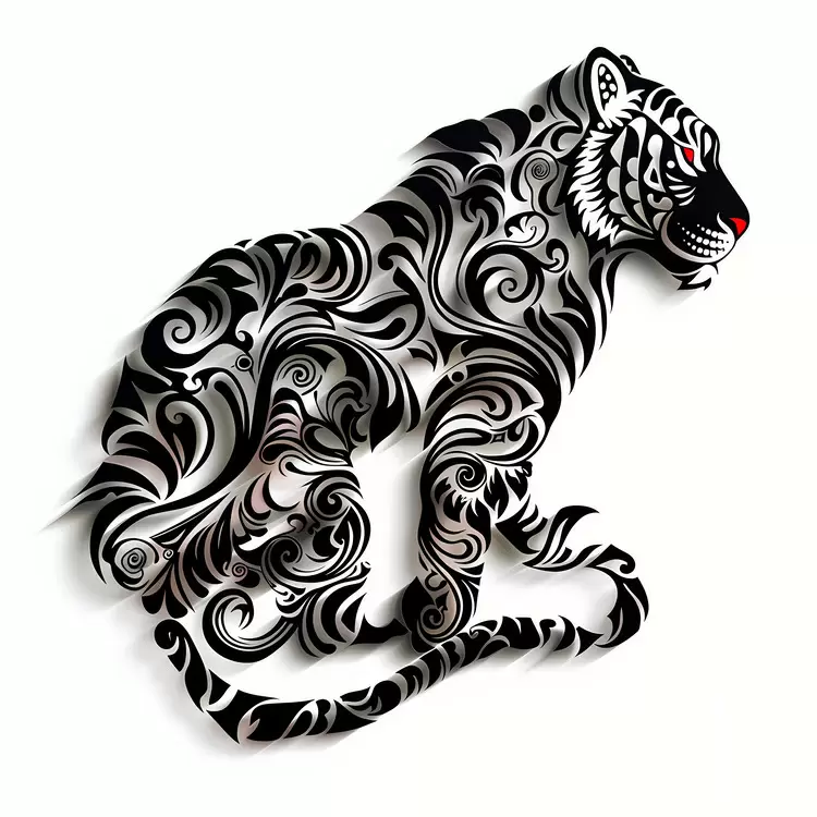 tiger with floral design black and white animal art white background