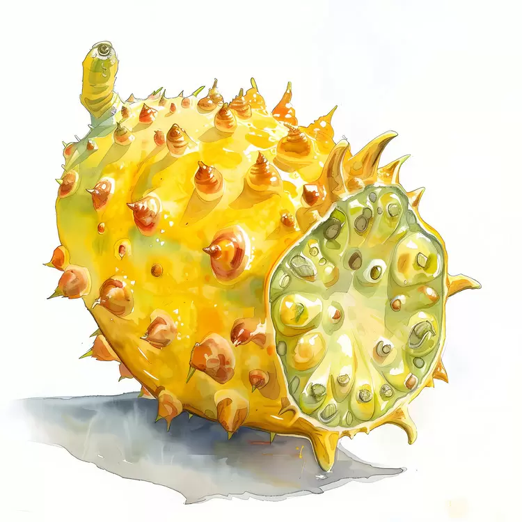 Yellow Stalks Spikes kiwano Watercolor