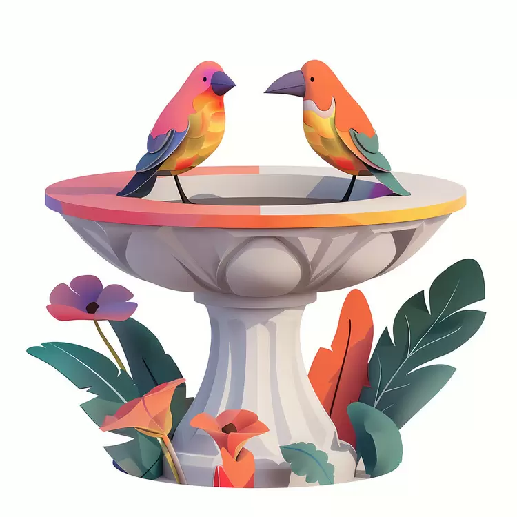 Birds Water Fountain Colorful Bird Bath Standing