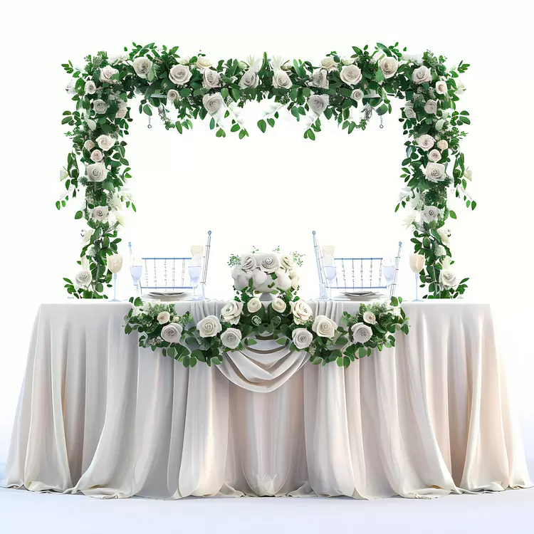 Flowers wedding table Glossy surface Centerpiece Greenery
