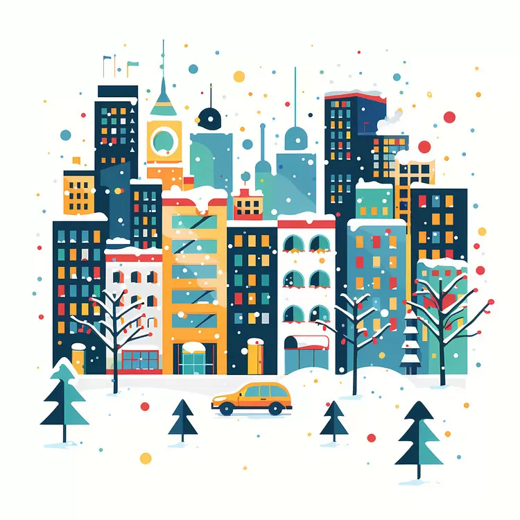 skyscraper illustration winter landscape cityscape art snowy scene