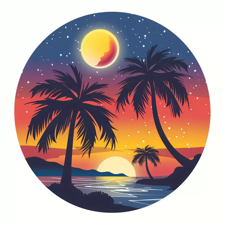 sunset nighttime mountains ocean silhouette