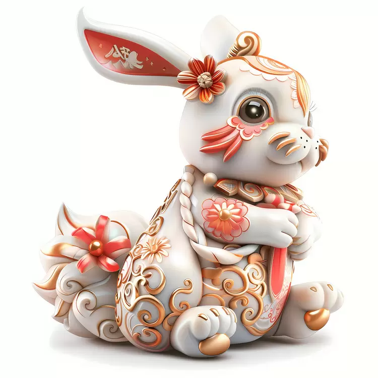 ornate Rabbit Chinese Zodiacs wooden decorative