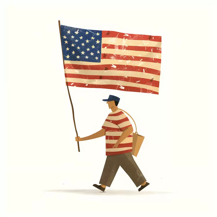 man walking vintage flag 4th Of July
