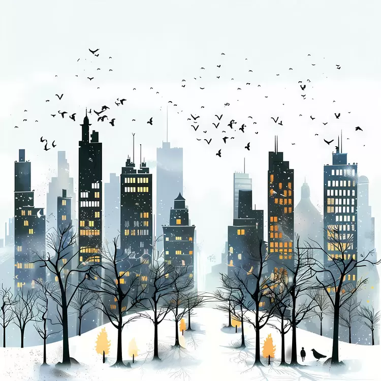 snowy landscape pedestrians on the street winter scene winter cityscape city park