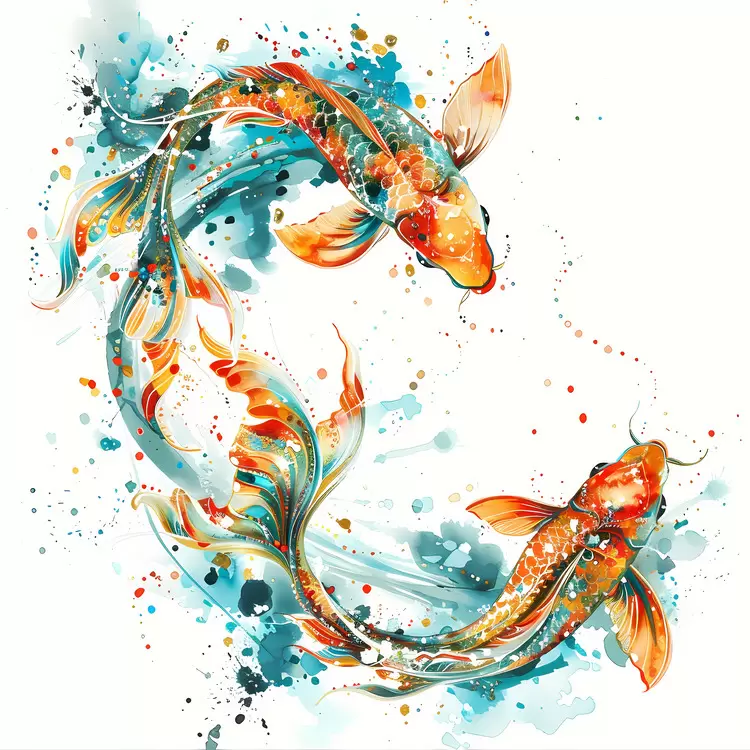 wave yellow Carp watercolor splashes