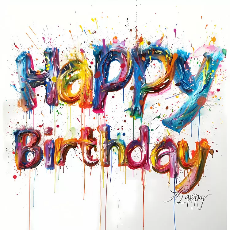 Happy Birthday Messy Letters Painted Letters Colorful Spatters