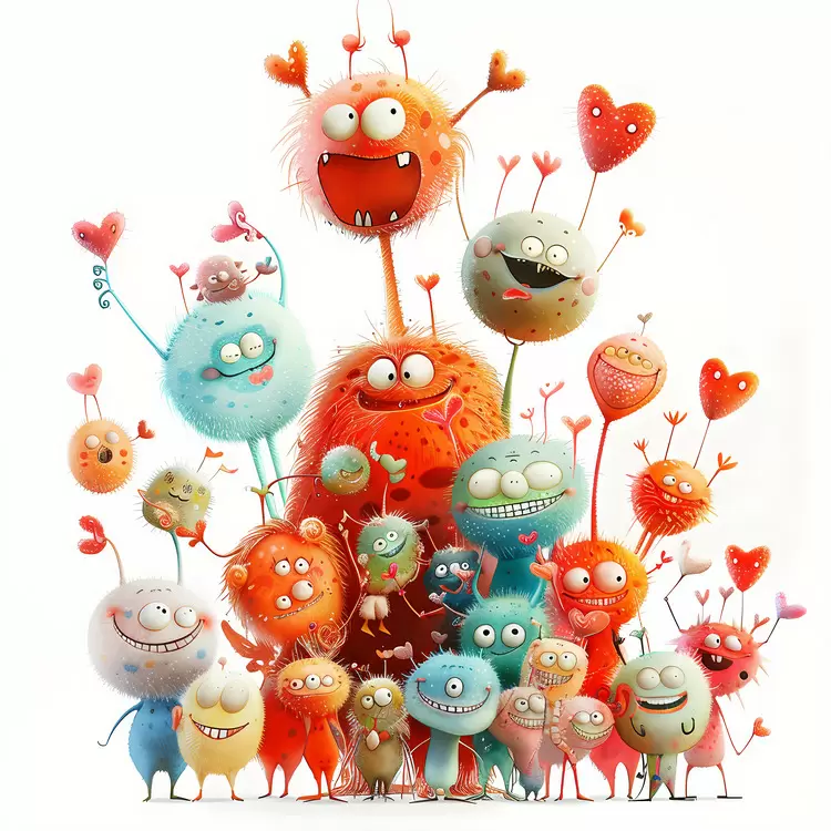 Group of Cute Monsters with Hearts