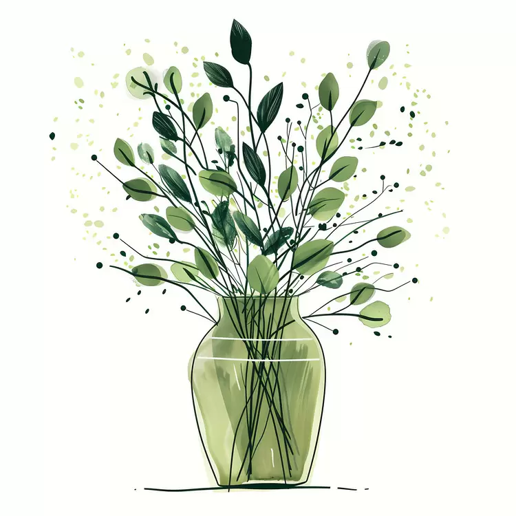 Green Vase colorful flora botanical illustration floral arrangement hand-drawn artwork