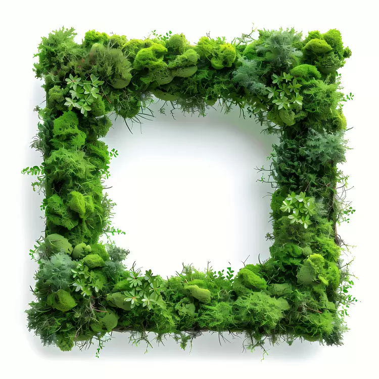 Green mossy mound Environmentally friendly design Botanical frame for an   on a white background White background with moss Frame for a square