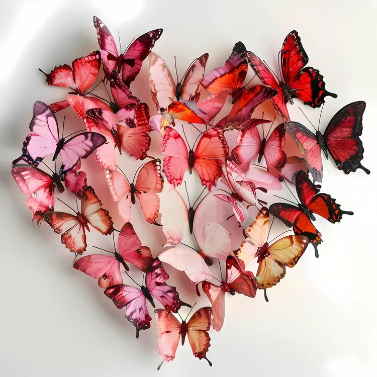 Pink Whimsical butterfly heart Red