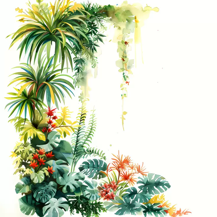 Watercolor painting Vibrant flora Lush greenery Vertical Garden Foliage painting