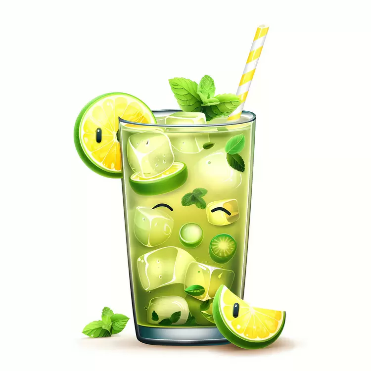 Limeade Straw Fresh herbs Refreshing drink Ice cubes