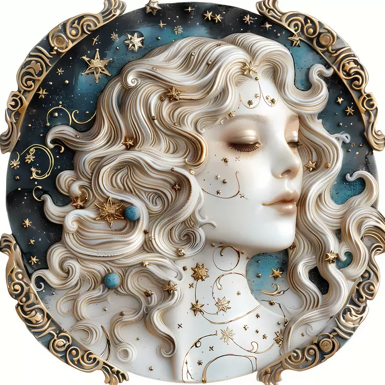 Victorian Art Nouveau Virgo Fantasy White lace and white lace and gold necklace