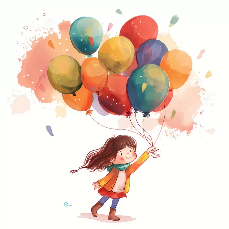 Childish Flying Bubbles Happy girl Watercolor